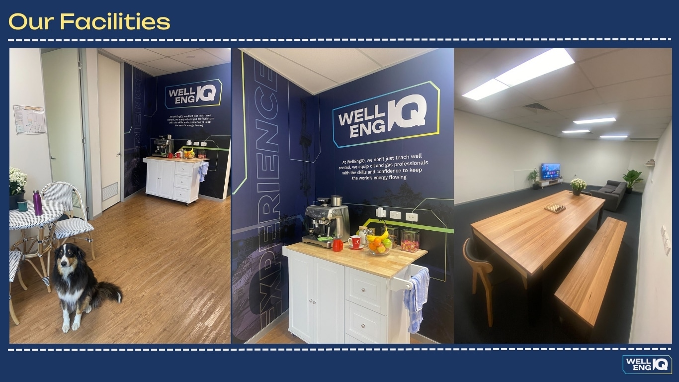 IWCF Well Control Training in Brisbane – WellEngIQ training facility exterior. Coffee station at IWCF Well Control Training in Brisbane. Student lounge at IWCF Well Control Training in Brisbane