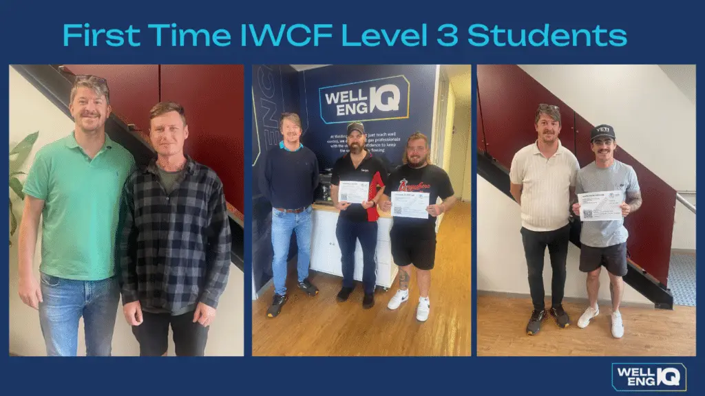 Montage of first-time IWCF Level 3 Well Control candidates at WellEngIQ during training and after successfully completing their course.
